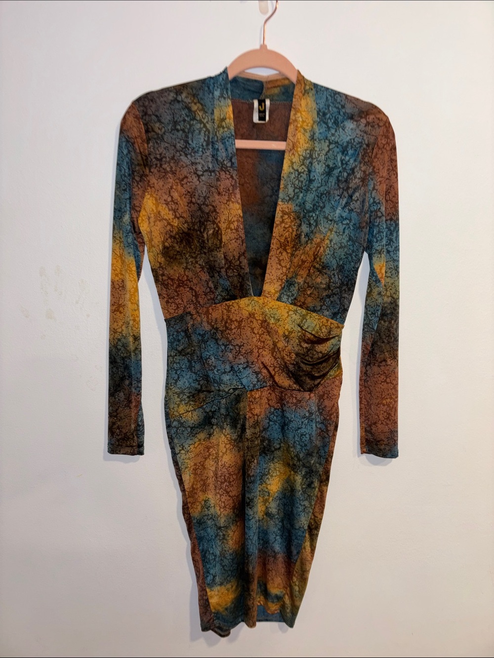 Stylish Multicolor V-Neck Long Sleeve Dress